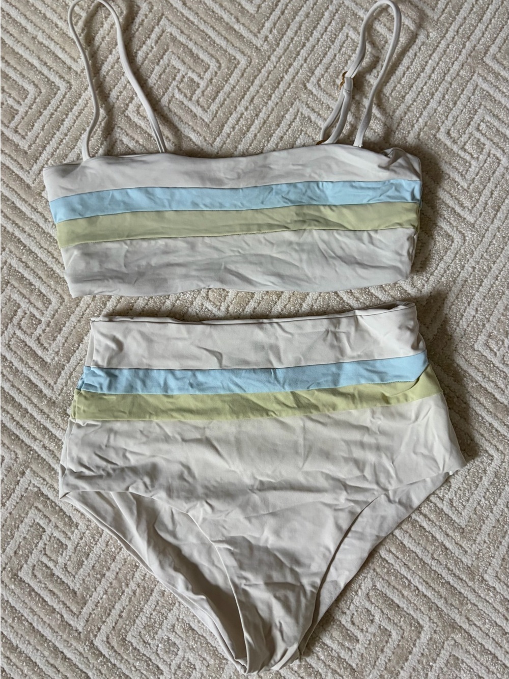 l*space Cream Bikini with Pale Blue and Sage Stripes